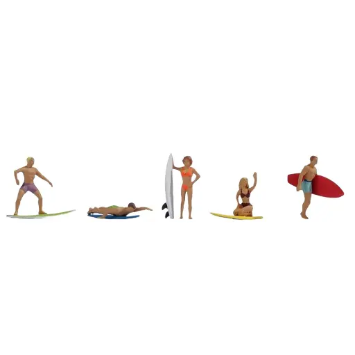 [NO15853] Lot de 5 figurines "Surfeurs" - Noch 15853 - HO 1/87 - À la plage