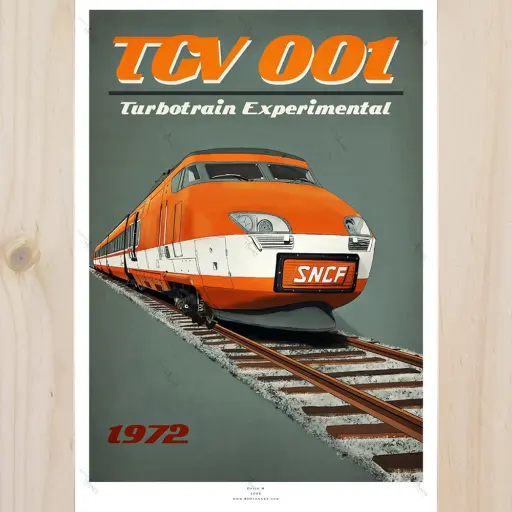 [8TTGV001] Poster TGV 001 turbotrain expérimental - 800tonnes 8TTGV001 - A2 42.0 x 59.4 cm - 1972