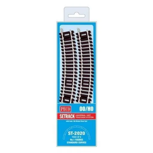 [PEST2020] 8 rails courbes rayon 371 mm 22,5° Peco ST2020 - HO : 1/87 - Code 100