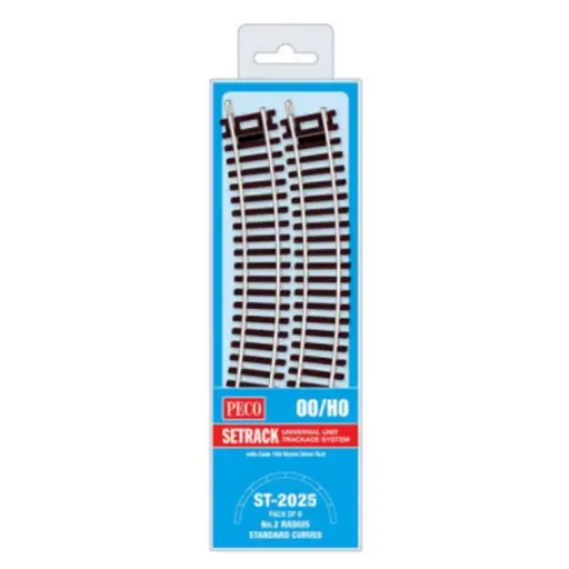 [PEST2025] 8 rails courbes rayon 438 mm 22,5° - Peco ST2025 - HO 1/87 - Code 100