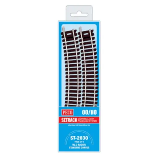 [PEST2030] 8 rails courbes rayon 505 mm 22,5° Peco ST2030 - HO : 1/87 - Code 100