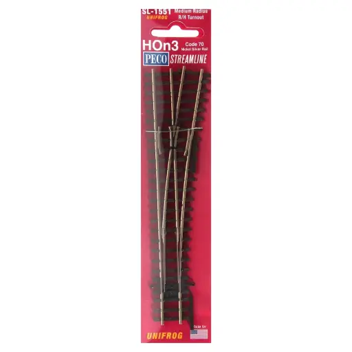 [PESLU1551] Aiguillage moyen à droite Peco SLU1551- HOn3 : 1/87 - Code 70
