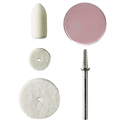 [PGM4680] Kit 3 pointes feutres assorties Ø 9 -13 - 25 mm + mandrin pyramidal + pâte de pré-polissage rose - PG Mini 4680