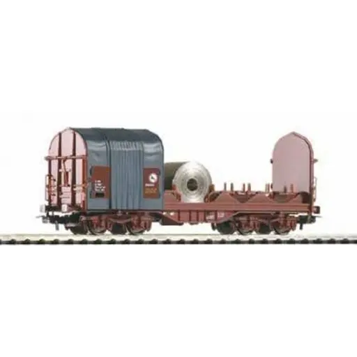 [PI97114] Wagon Bâché Ouvert Shimmns723 - Marron et Noir - PIKO 97114 - HO : 1/87