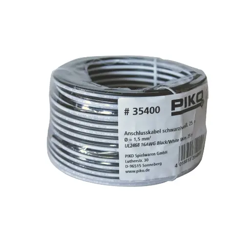 [PI35400] Bobine de câble noir/blanc 1.5mm² - 25 mètres - Piko 35400 - G 1/22.5
