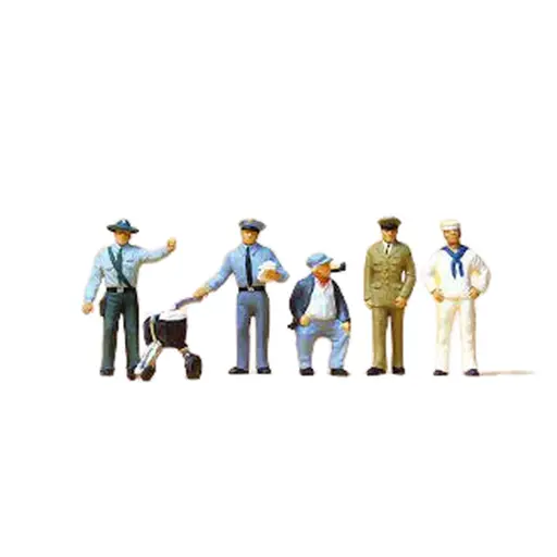 [PR10014] Lot de 5 travailleurs et un chariot de livraison PREISER 10014 - HO 1/87