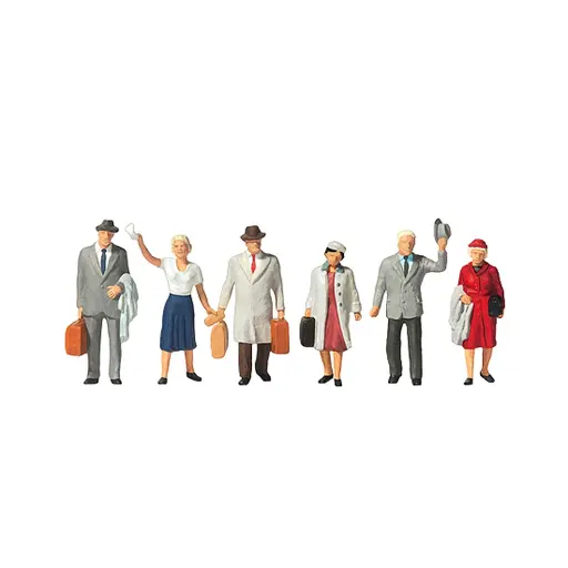 [PR10020] Lot de 6 passagers / voyageurs avec bagages PREISER 10020 - HO 1/87