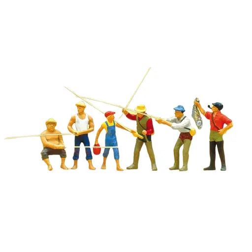 [PR10077] Pack de 6 Pêcheurs à la ligne et pêcheurs sportifs - Figurine - PREISER 10077 - Échelle HO : 1/87ème
