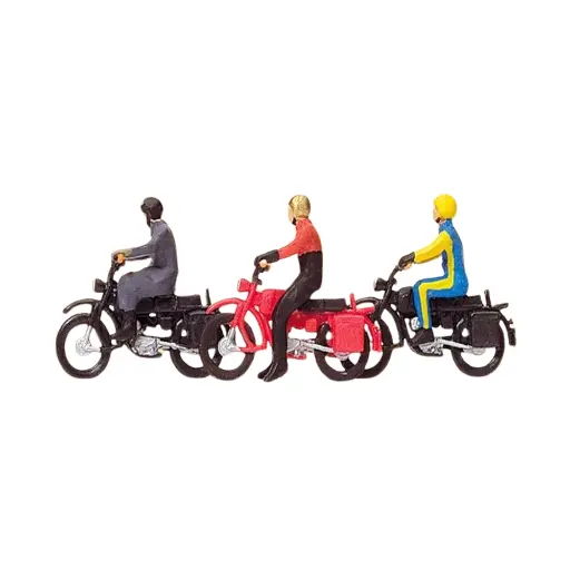 [PR10081] Pack de 3 Motocyclistes sur Hercules - Figurine - PREISER 10081 - Échelle HO : 1/87ème