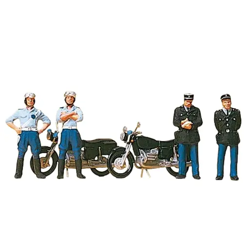 [PR10191] Pack de 4 Policiers + 2 Motos - Preiser 10191 - HO 1/87