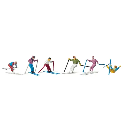 [PR10313] Lot de 6 Skieurs Alpin - En Descente - Preiser 10313 - HO: 1/87