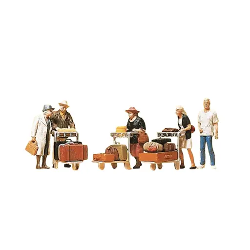 [PR10459] Lot de 5 voyageurs avec chariots - Preiser 10459 - HO 1/87