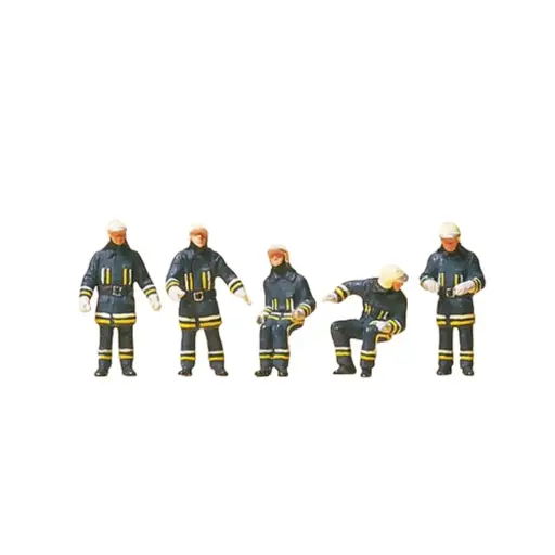 [PR10487] 5 pompiers dans le camion - Preiser 10487 - HO 1/87