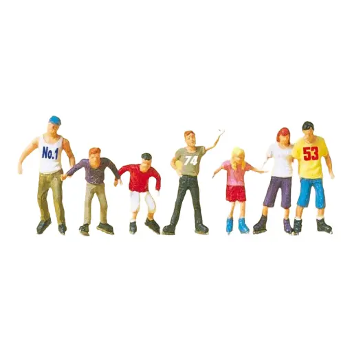 [PR10496] Lot de 7 personnages en rollers - Preiser 10496 - HO 1/87