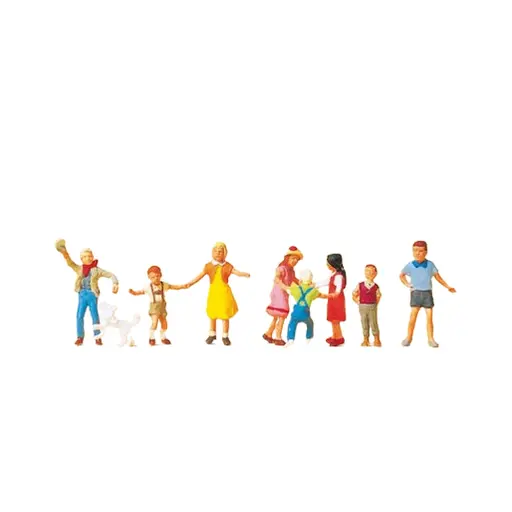 [PR10530] Lot de 8 enfants et un chien jouant - Preiser 10530 - HO 1/87