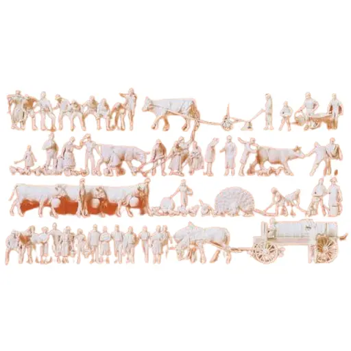 [PR16354] Lot de 52 Figurines - A La Ferme - A Peindre - Preiser 16354 - HO : 1/87