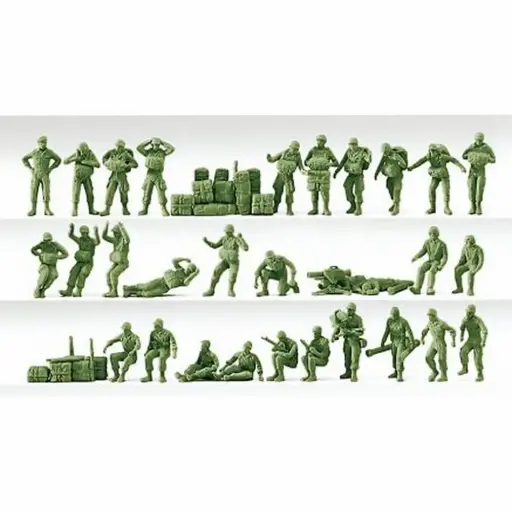 [PR16508] Militaires parachutistes allemands 30 personnages vert olive - Preiser 16508 - HO 1/87