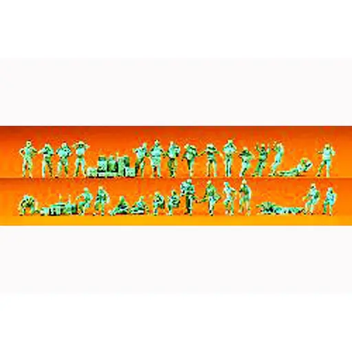 [PR16508] Militaires parachutistes allemands 30 personnages vert olive - Preiser 16508 - HO 1/87