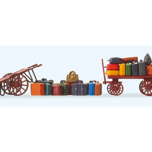 [PR17705] Lot de 15 Bagages en Vrac + Chariots - Preiser 17705 - HO : 1/87