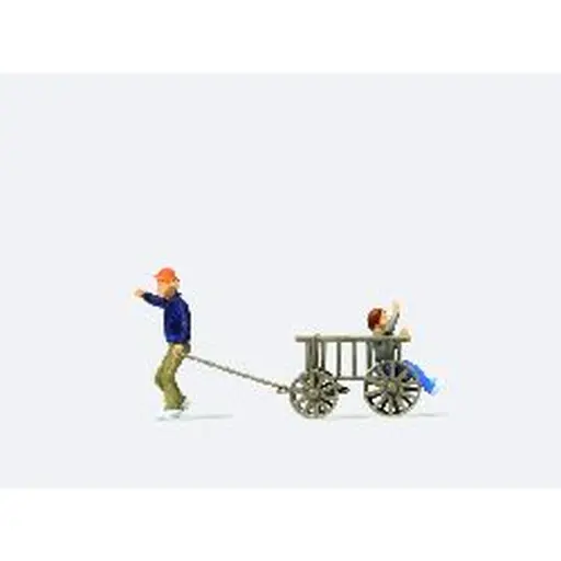 [PR28112] Enfants avec Charette en Bois - Preiser 28112 - HO 1/87