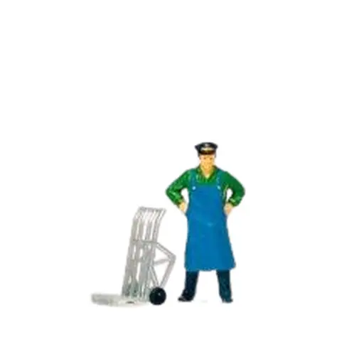 [PR28125] Porteur avec Chariot à Bagages - PREISER 28125 - HO : 1/87