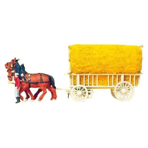 [PR30477] Charrette à foin tirée par 2 chevaux - Preiser 30477 - HO 1/87