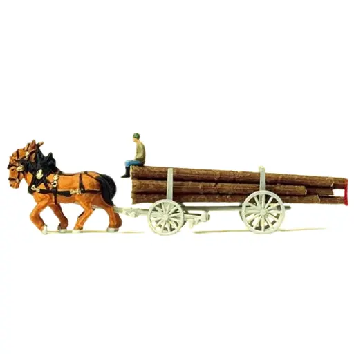 [PR79477] Charrette à bois tirée par des chevaux - Preiser 79477 - N 1/160