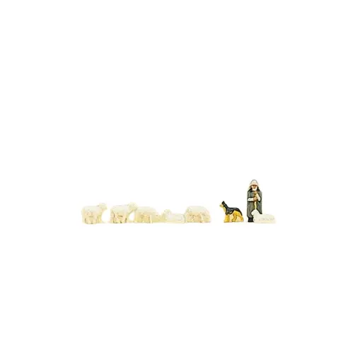 [PR88577] Pack de 6 Mouton + Chien avec Berger - Preiser 88577 - Z : 1/220