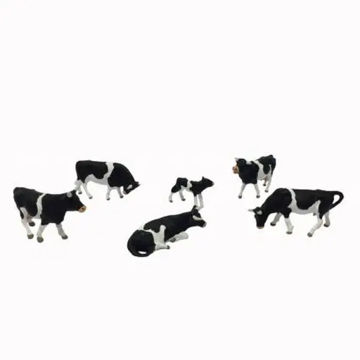 [PR10145] Lot de 6 Vaches Noir & Blanches - PREISER 10145 - HO : 1/87