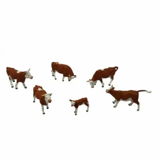 [PR10146] Set de 6 vaches tachées marrons et blanches