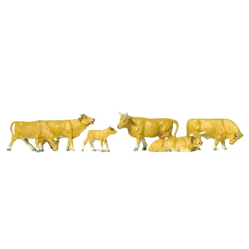 [PR10147] Lot de 6 vaches blondes - PREISER 10147 - HO 1/87