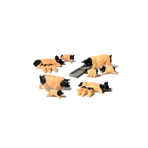 [PR10149] Lot de 14 cochons à la ferme - PREISER 10149 - HO 1/87