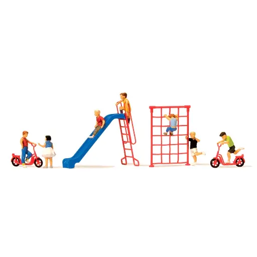 [PR10616] Lot de 7 enfants + Air de Jeux - PREISER 10616 - HO 1/87