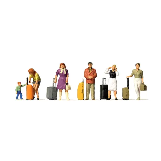 [PR10641] 6 voyageurs avec des valises à roulettes - PREISER 10641 - HO 1/87