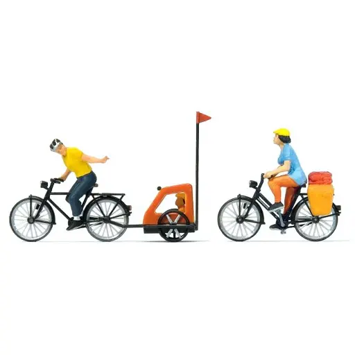 [PR10636] 3 personnages se baladant à vélo en famille - PREISER 10636 - HO 1/87