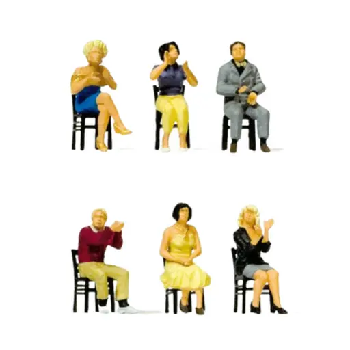 [PR10624] Lot de 6 personnages miniatures assis en train d'applaudir - Preiser HO 1/87 - 10624