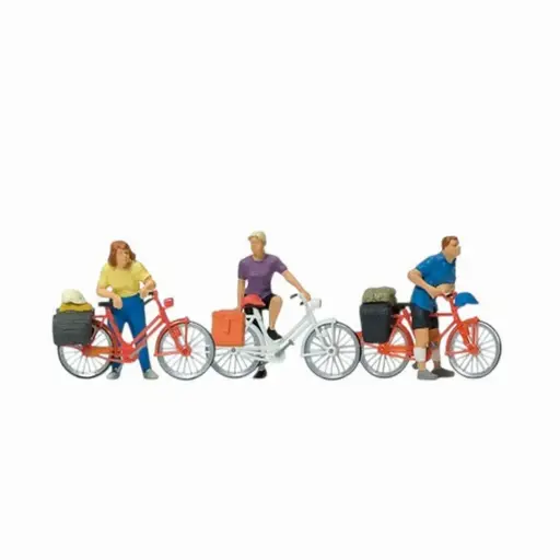 [PR10637] Lot de 3 personnages cyclistes debout à la barrière du chemin de fer - Preiser 10637 - HO 1/87