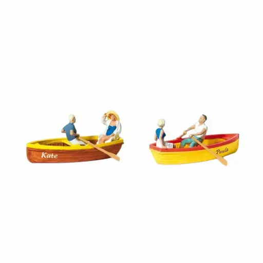 [PR10686] Lot de 4 personnages sur deux barques Preiser 10686 - HO : 1/87