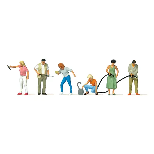 [PR10709] Lot de 6 personnages dans une station service - Preiser 10709 - HO 1/87