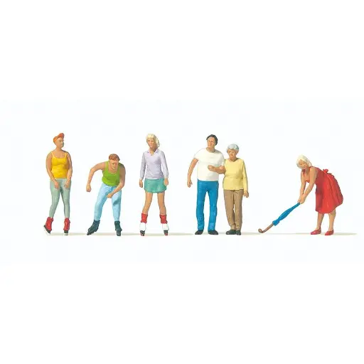[PR10740] Lot de 6 personnages passant et skateurs Preiser 10740 - HO : 1/87