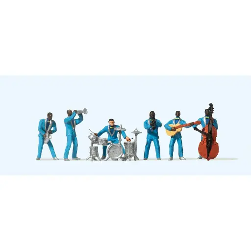 [PR10112] Lot de 6 personnages "Groupe de musiciens Jazz" Preiser 10112 - HO : 1/87