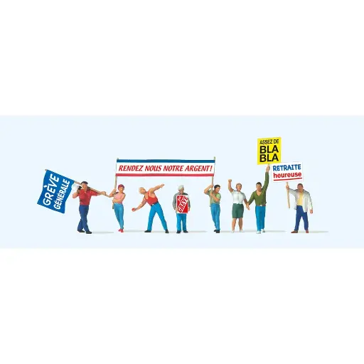 [PR10787] Lot de 8 personnages manifestant pour la retraite Preiser 10787 - HO : 1/87