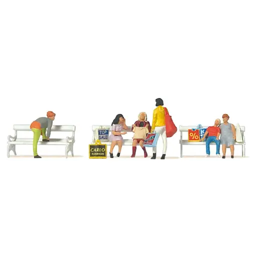 [PR10738] Lot de 6 personnages sur Banc - HO 1:87 - PREISER 10738