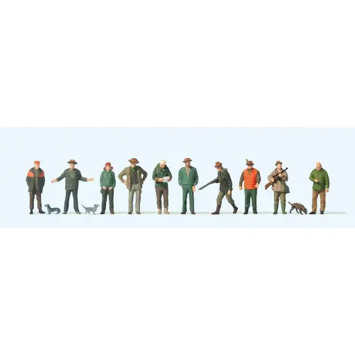 [PR10803] Lot de Chasseurs, rabatteurs et chiens ratiers - HO 1:87 - PREISER 10803