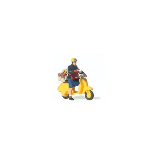[PR28249] Factrice en Scooter jaune PREISER 28249- HO 1/87