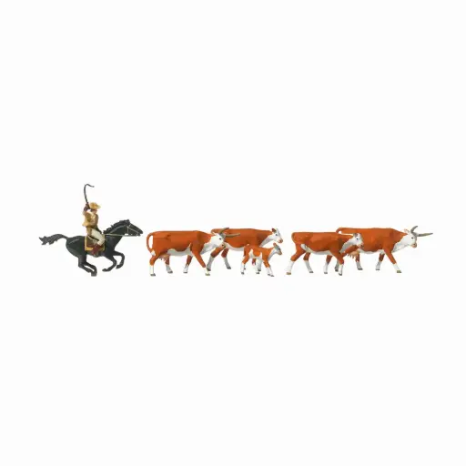 [PR10159] Cowboy et 5 vaches Longhorn - Preiser 10159 - HO 1/87
