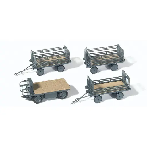 [PR17126] 4 Remorques de chariot électrique grise PREISER 17126 - HO 1/87 - EP IV