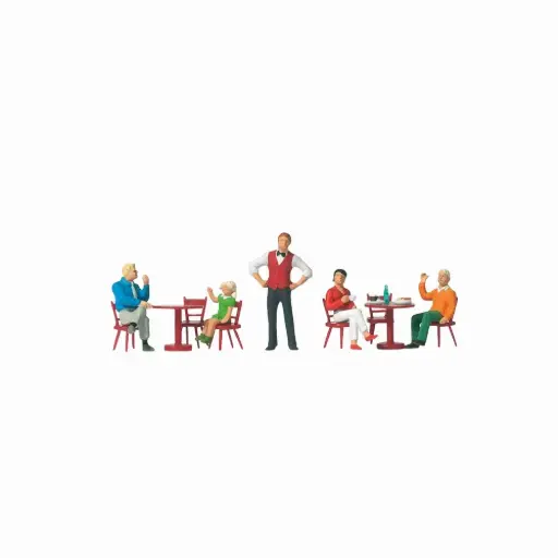 [PR10786] 5 personnages "Au bistrot" & tables et chaises - Preiser 10786 - HO 1/87