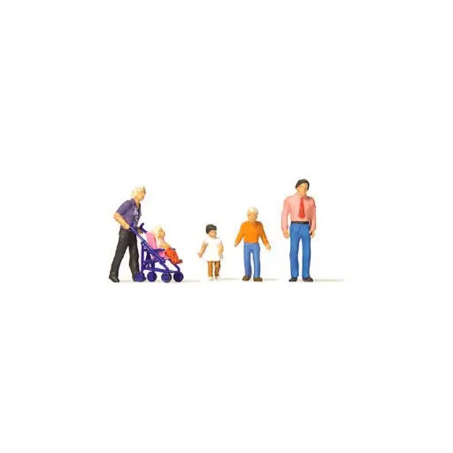 [PR10721] Lot de 5 personnages "sortie en famille" PREISER 10721 - HO : 1/87