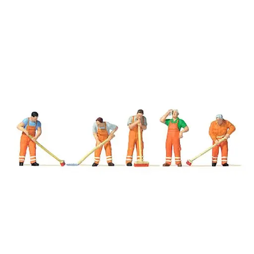 [PR10713] 5 éboueurs en tenu orange PREISER 10713 HO 1/87